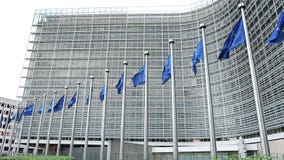 The European flags waving in Brussels