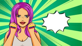 European woman paint hands of national flag Venezuela in pop art style illustration. Element of sport fan illustration for mobile vector illustration European woman paint hands of national flag Venezuela in pop art style illustration. Element of sport fan illustration for mobile vector illustration