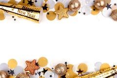 Eve Новые Годы границы двойника confetti и оформления над белизной Стоковые Изображения Eve Новые Годы границы двойника confetti и оформления над белизной Стоковые Изображения