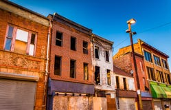 Evening light on abandoned buildings at Old Town Mall, Baltimore royalty free stock images Evening light on abandoned buildings at Old Town Mall, Baltimore royalty free stock images