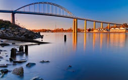 Evening long exposure of the bridge over the Chesapeake and Delaware Canal in Chesapeake City, Maryland royalty free stock images Evening long exposure of the bridge over the Chesapeake and Delaware Canal in Chesapeake City, Maryland royalty free stock images