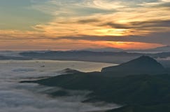 Evening Mist Over The Bay Nakhodka. Royalty Free Stock Photos Evening Mist Over The Bay Nakhodka. Royalty Free Stock Photos