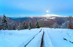 Evening Way From Autumn To Winter And Fool Moon (Carpathian, Ukr Royalty Free Stock Photos Evening Way From Autumn To Winter And Fool Moon (Carpathian, Ukr Royalty Free Stock Photos