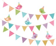 Everyone`s Invited Cute Party Birds and Bunting royalty free illustration Everyone`s Invited Cute Party Birds and Bunting royalty free illustration