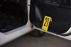 Evidence number tag in crime scene stock images Evidence number tag in crime scene stock images