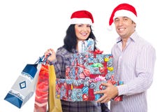 Excited Couple Holding Christmas Presents Royalty Free Stock Image Excited Couple Holding Christmas Presents Royalty Free Stock Image