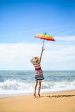 Excited happy female having fun on beach walk on sunny outdoors background stock photography Excited happy female having fun on beach walk on sunny outdoors background stock photography