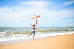 Excited happy female having fun on beach walk on sunny outdoors background stock photos Excited happy female having fun on beach walk on sunny outdoors background stock photos