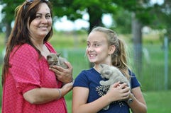 Excited Mother & Child Cuddle New Pet Kittens Stock Photo Excited Mother & Child Cuddle New Pet Kittens Stock Photo