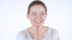 Excited Redhead Woman Enjoying Success, White Background stock photos Excited Redhead Woman Enjoying Success, White Background stock photos