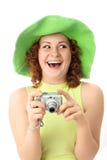 Excited Young Woman With A Camera Royalty Free Stock Photo Excited Young Woman With A Camera Royalty Free Stock Photo