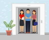 Executivos que estão junto o elevador interno do prédio de escritórios ilustração stock Executivos que estão junto o elevador interno do prédio de escritórios ilustração stock