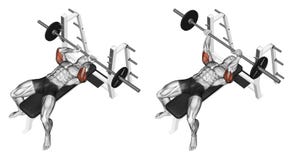 Exercising. Extension barbell lying