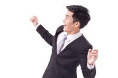 Exited, successful, strong businessman looking up Royalty Free Stock Photography Exited, successful, strong businessman looking up Royalty Free Stock Photography