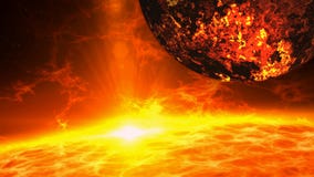 Exoplanet volcanique au-dessus d'éruption solaire illustration libre de droits Exoplanet volcanique au-dessus d'éruption solaire illustration libre de droits