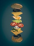 Exploded view of homemade burger stock photos Exploded view of homemade burger stock photos