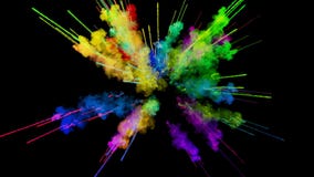 Explosion of powder isolated on black background. 3d animation of particles as colorful background or overlays effects