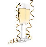 Exponeringsglas av champagne och banderoller arkivfoton Exponeringsglas av champagne och banderoller arkivfoton