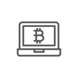 Exposição do portátil com sinal do bitcoin, linha ícone do blockchain ilustração do vetor Exposição do portátil com sinal do bitcoin, linha ícone do blockchain ilustração do vetor