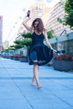 Expressive Young Woman Walks Barefoot Stock Images Expressive Young Woman Walks Barefoot Stock Images