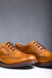 Extreme Closeup of Pair of Luxury Male Full Broggued Tan Leather stock photo Extreme Closeup of Pair of Luxury Male Full Broggued Tan Leather stock photo