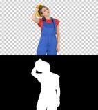Extrémité de la femme de travailleur de la construction de jour ouvrable enlevant le masque, Alpha Channel images libres de droits Extrémité de la femme de travailleur de la construction de jour ouvrable enlevant le masque, Alpha Channel images libres de droits