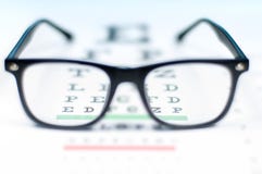 Eye vision test chart seen through eye glasses. Stock Images Eye vision test chart seen through eye glasses. Stock Images