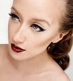Eyeliner And Red Lips Stock Photo