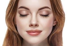 Eyes woman closed eyebrow lashes face close-up isolated on white royalty free stock photos Eyes woman closed eyebrow lashes face close-up isolated on white royalty free stock photos