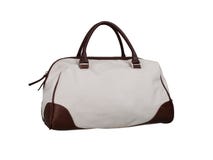 Fabric handbag with leather patches on white background stock photos Fabric handbag with leather patches on white background stock photos