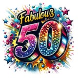 Fabulous 50 Celebration in Sparkling Style. Capture the vibrancy of a sparkling Pop Art-style number 50, adorned with dazzling watercolor splashes in vivid hues