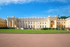 The facade of the Alexander Palace on a sunny July day. Tsarskoye Selo, St. Petersburg royalty free stock photography The facade of the Alexander Palace on a sunny July day. Tsarskoye Selo, St. Petersburg royalty free stock photography