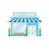 Facade of shop building, 24 hour, front view of city house cartoon vector Illustration Stock Image Facade of shop building, 24 hour, front view of city house cartoon vector Illustration Stock Image