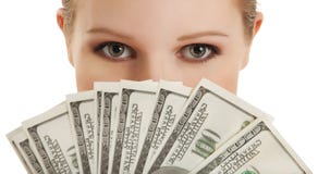 Face of beautiful young woman and the money- doll