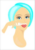 The face of a girl. The lady does the facial depilation on her own. Removes hair over the upper lip. Vector illustration vector illustration The face of a girl. The lady does the facial depilation on her own. Removes hair over the upper lip. Vector illustration vector illustration