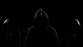 Mysterious Hooded Man Standing In The Darkness Stock Video - Video of ...