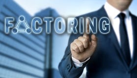 Factoring concept is shown by businessman royalty free stock photography Factoring concept is shown by businessman royalty free stock photography