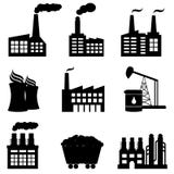 Factory, nuclear power plant and energy icons