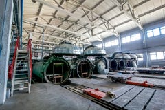Factory premises with opened autoclaves for concrete blocks production Royalty Free Stock Photography Factory premises with opened autoclaves for concrete blocks production Royalty Free Stock Photography