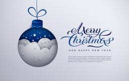 Fahne der frohen Weihnachten, Feiertagsdesign, Papierweihnachtsbaum-Spielzeugdekoration mit Schneeflocken, Schnee, simsen frohe W stock abbildung Fahne der frohen Weihnachten, Feiertagsdesign, Papierweihnachtsbaum-Spielzeugdekoration mit Schneeflocken, Schnee, simsen frohe W stock abbildung