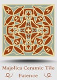 Faience ceramic tile in beige, olive green and red terracotta. Vintage ceramic majolica. Traditional spanish pottery product with royalty free illustration Faience ceramic tile in beige, olive green and red terracotta. Vintage ceramic majolica. Traditional spanish pottery product with royalty free illustration