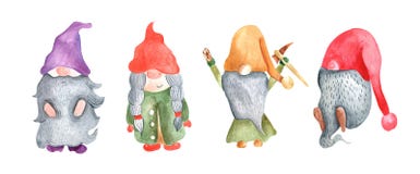 Fairy gnomes. Autumn set with dwarves for decoration of postcards, books, notebooks