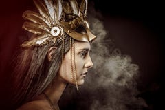 Fairy Queen, Young With Golden Mask, Ancient Goddess Royalty Free Stock Photo