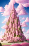 Fairytale Pink Castle In The Clouds Royalty Free Stock Photos