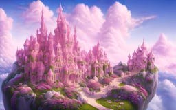Fairytale Pink Castle In The Clouds Royalty Free Stock Photo