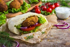 Falafel with fresh vegetables in pita bread royalty free stock image Falafel with fresh vegetables in pita bread royalty free stock image