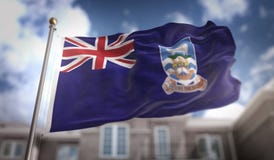 Falkland Islands Flag 3D tolkning på blå himmel som bygger Backgrou stock illustrationer Falkland Islands Flag 3D tolkning på blå himmel som bygger Backgrou stock illustrationer