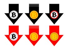 Fallende Ikone Bitcoin-Rate Farb Cryptocurrency mit unten Pfeil Stückchenmünzeneinsturz fällt ab Auch im corel abgehobenen Betrag lizenzfreie abbildung Fallende Ikone Bitcoin-Rate Farb Cryptocurrency mit unten Pfeil Stückchenmünzeneinsturz fällt ab Auch im corel abgehobenen Betrag lizenzfreie abbildung