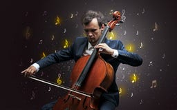 Falling notes with classical musician stock photos Falling notes with classical musician stock photos