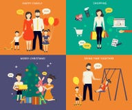 Famiglia con le icone piane di concetto dei bambini messe illustrazione di stock Famiglia con le icone piane di concetto dei bambini messe illustrazione di stock